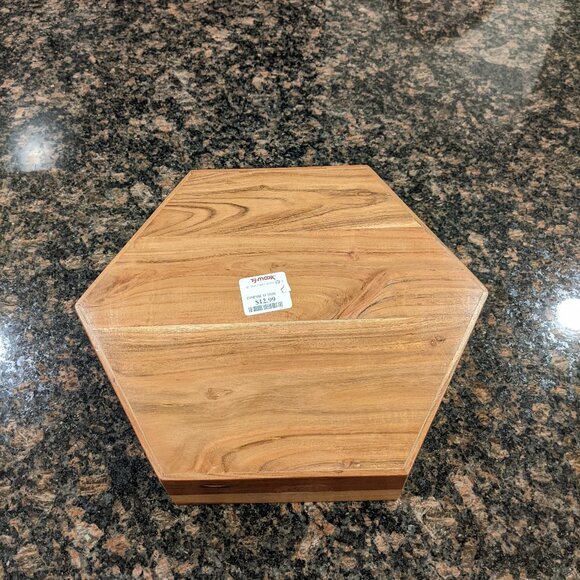 Multi-color Brown Hexagonal Wooden Serveware Tray - Picture 2 of 5